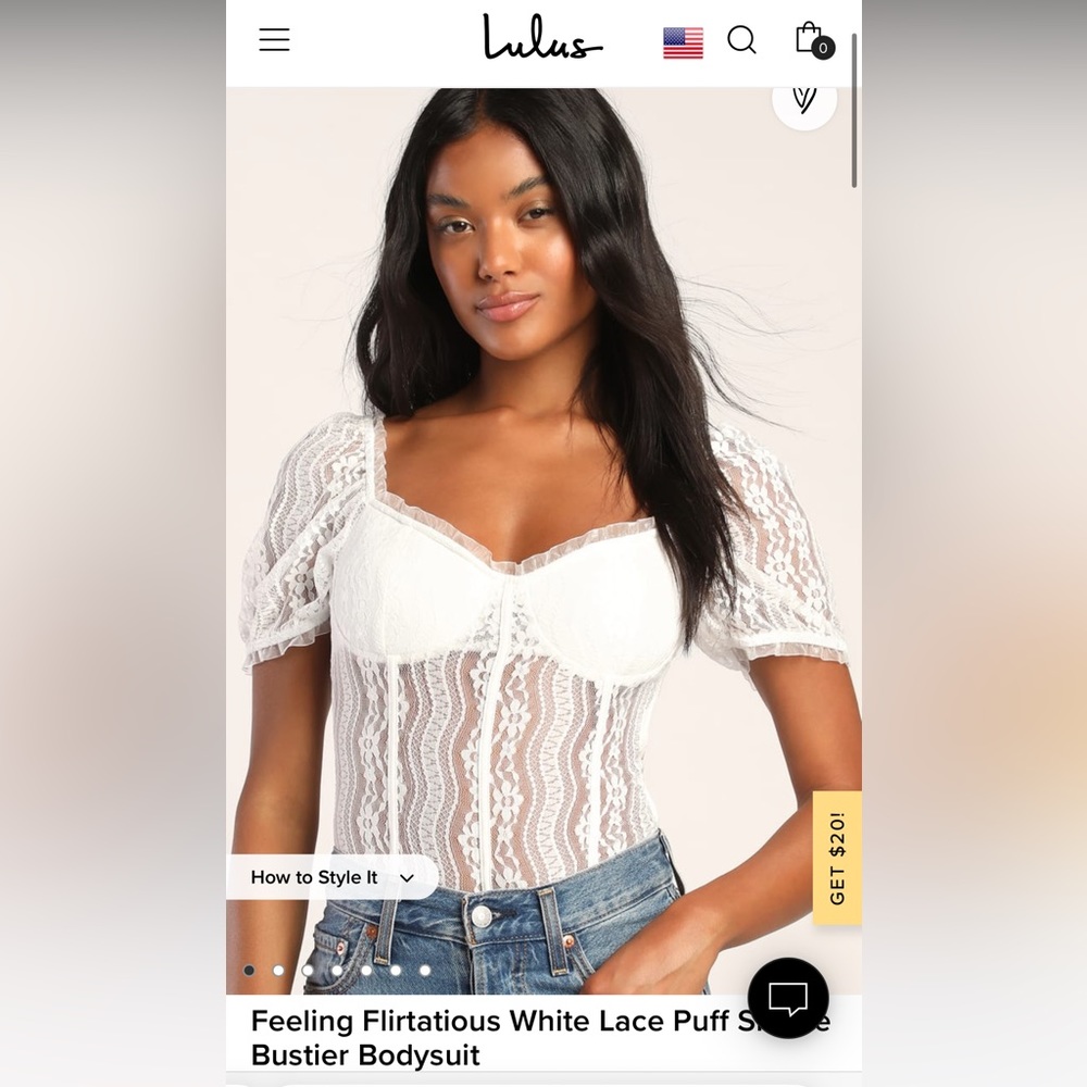 Lulus - White puff sleeve lace onsie. Never worn!